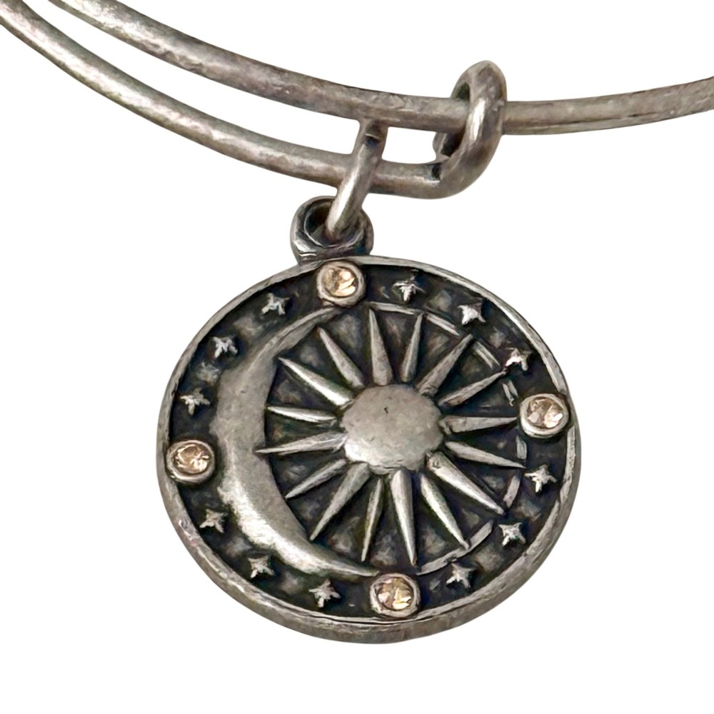 Alex and Ani Bangle Bracelet Silver Tone Cosmic Balance Sun Moon Celestial Charm